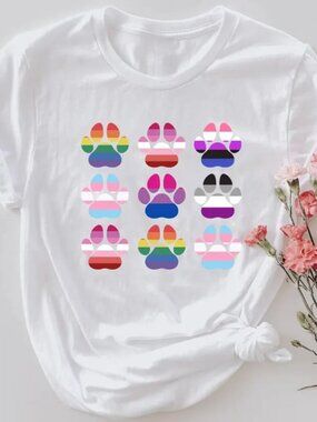 Pride Paw Print Shirt, Pet Lover Tee, Rainbow Animal Paw Tshirt